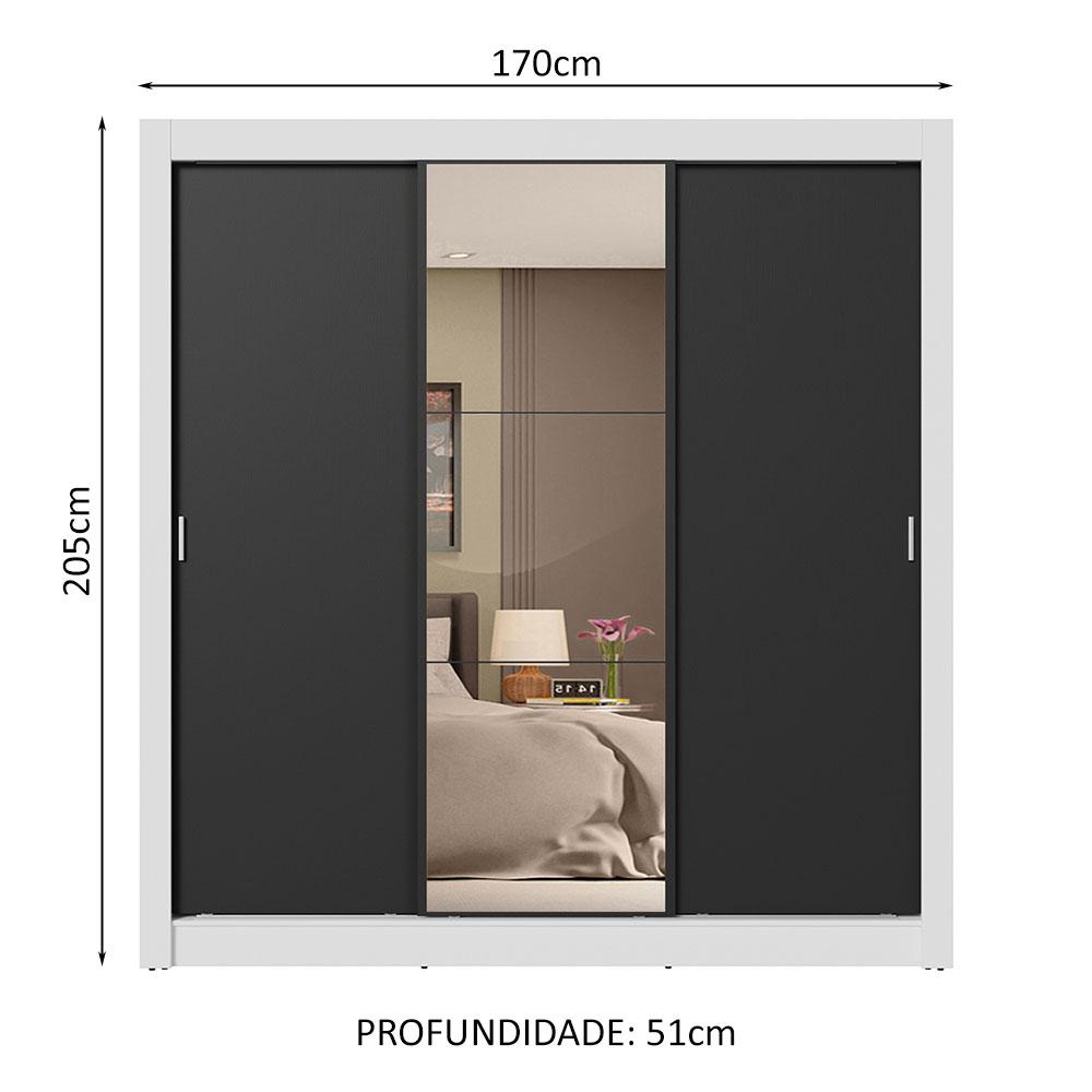 Guarda-Roupa Casal 3 Portas de Correr com Espelho 4 Gavetas Branco/Preto Sublime Plus Madesa