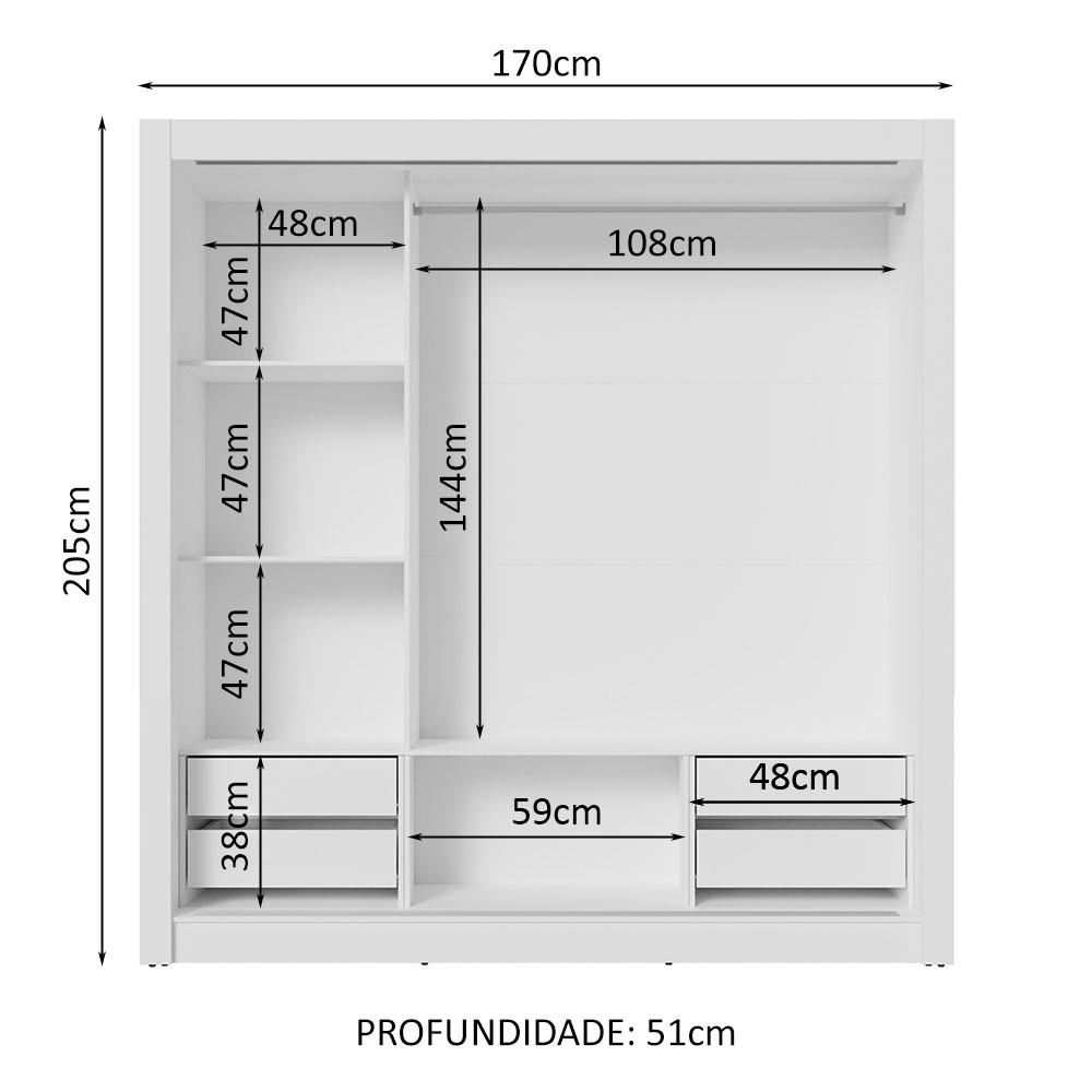 Guarda-Roupa Casal 3 Portas de Correr com Espelho 4 Gavetas Branco/Preto Sublime Plus Madesa