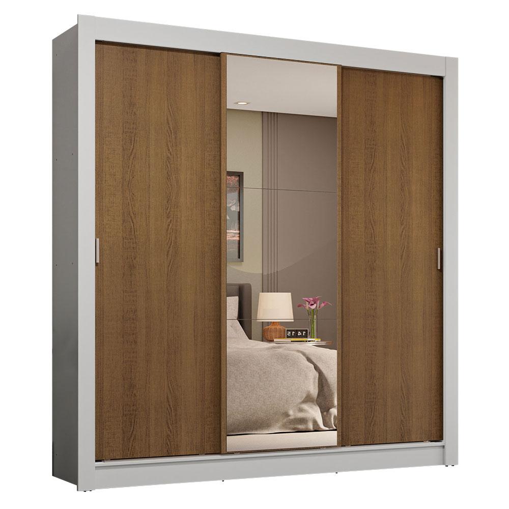 Guarda-Roupa Casal 3 Portas de Correr com Espelho 4 Gavetas Branco/Rustic Sublime Plus Madesa