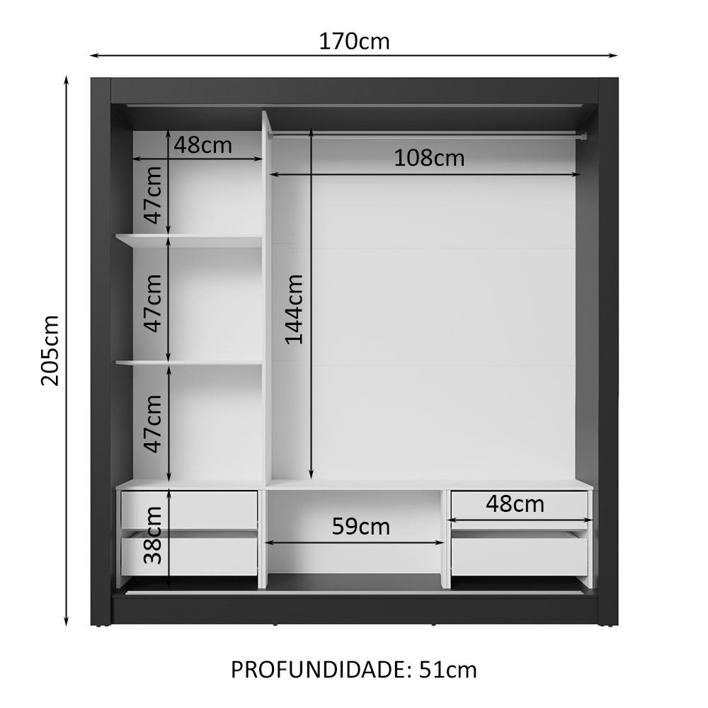 Guarda-Roupa Casal 3 Portas de Correr com Espelho 4 Gavetas Preto Sublime Plus Madesa