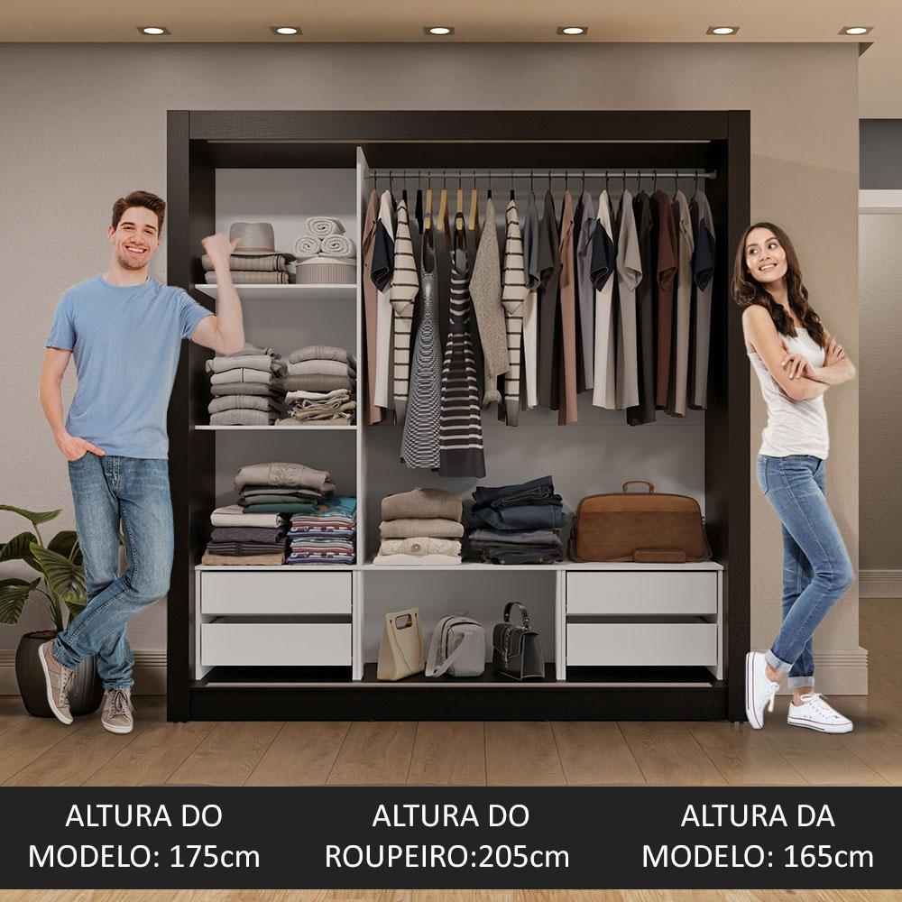 Guarda-Roupa Casal 3 Portas de Correr com Espelho 4 Gavetas Preto Sublime Plus Madesa