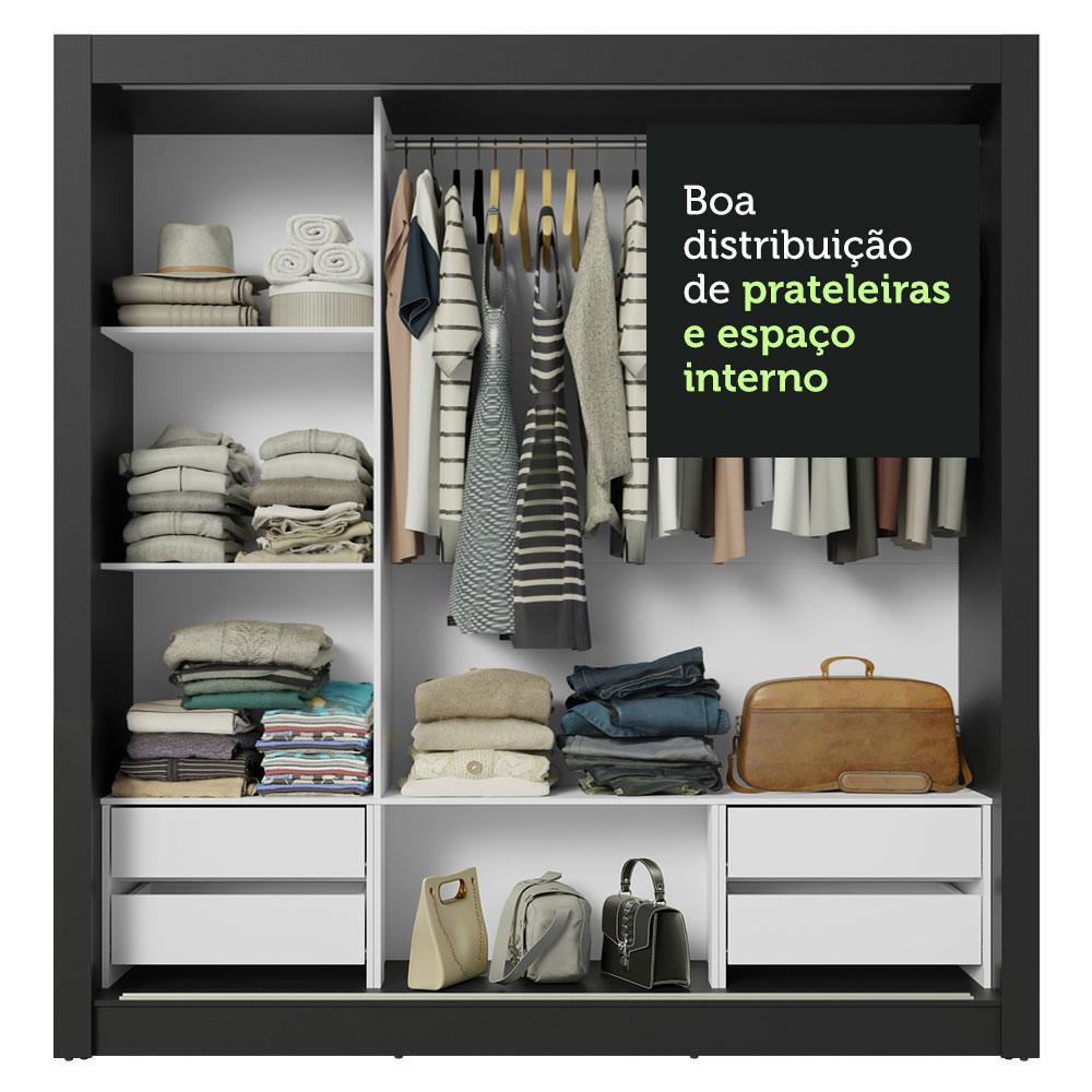 Guarda-Roupa Casal 3 Portas de Correr com Espelho 4 Gavetas Preto Sublime Plus Madesa