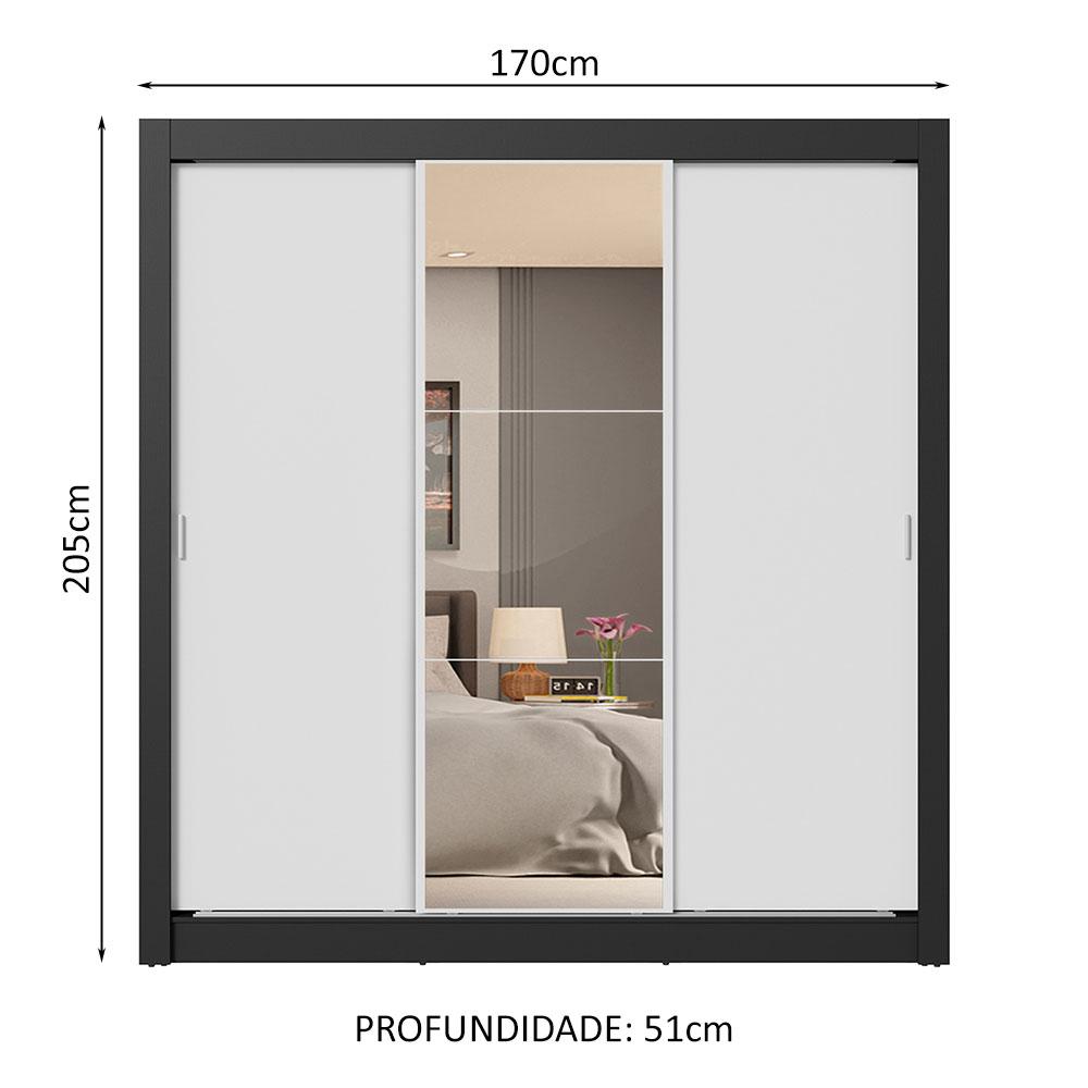 Guarda-Roupa Casal 3 Portas de Correr com Espelho 4 Gavetas Preto/Branco Sublime Plus Madesa