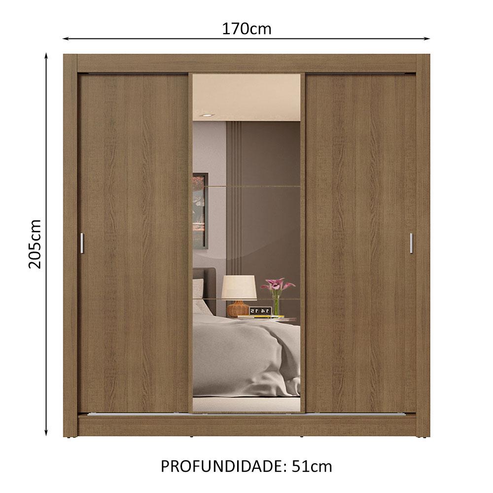 Guarda-Roupa Casal 3 Portas de Correr com Espelho 4 Gavetas Rustic Sublime Plus Madesa