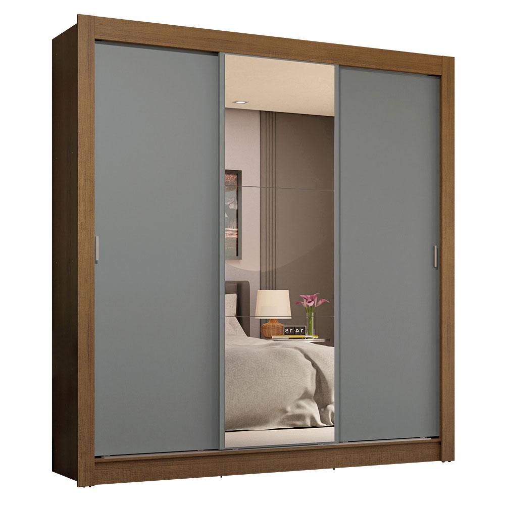 Guarda-Roupa Casal 3 Portas de Correr com Espelho 4 Gavetas Rustic/Cinza Sublime Plus Madesa