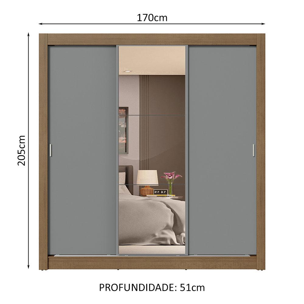 Guarda-Roupa Casal 3 Portas de Correr com Espelho 4 Gavetas Rustic/Cinza Sublime Plus Madesa