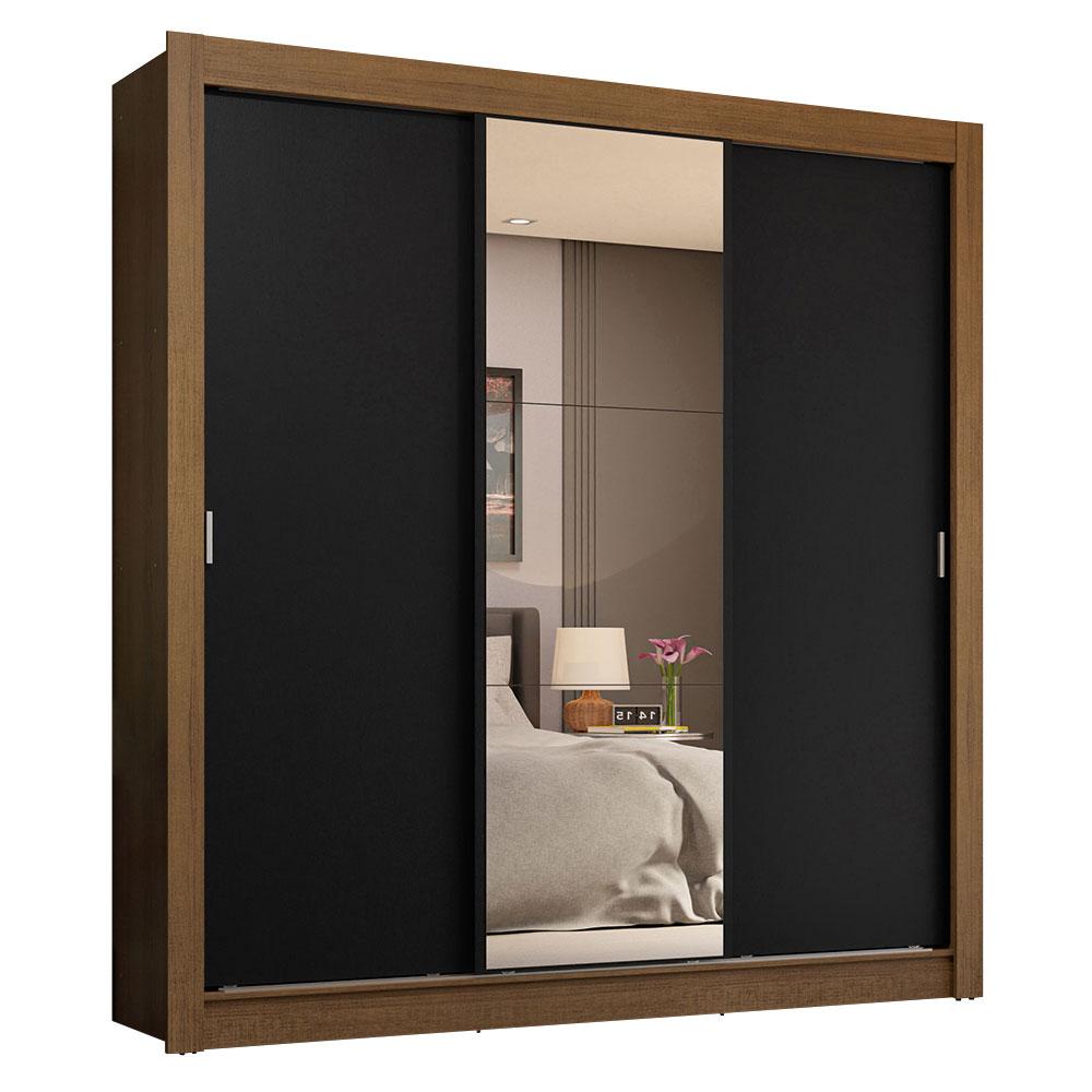 Guarda-Roupa Casal 3 Portas de Correr com Espelho 4 Gavetas Rustic/Preto Sublime Plus Madesa