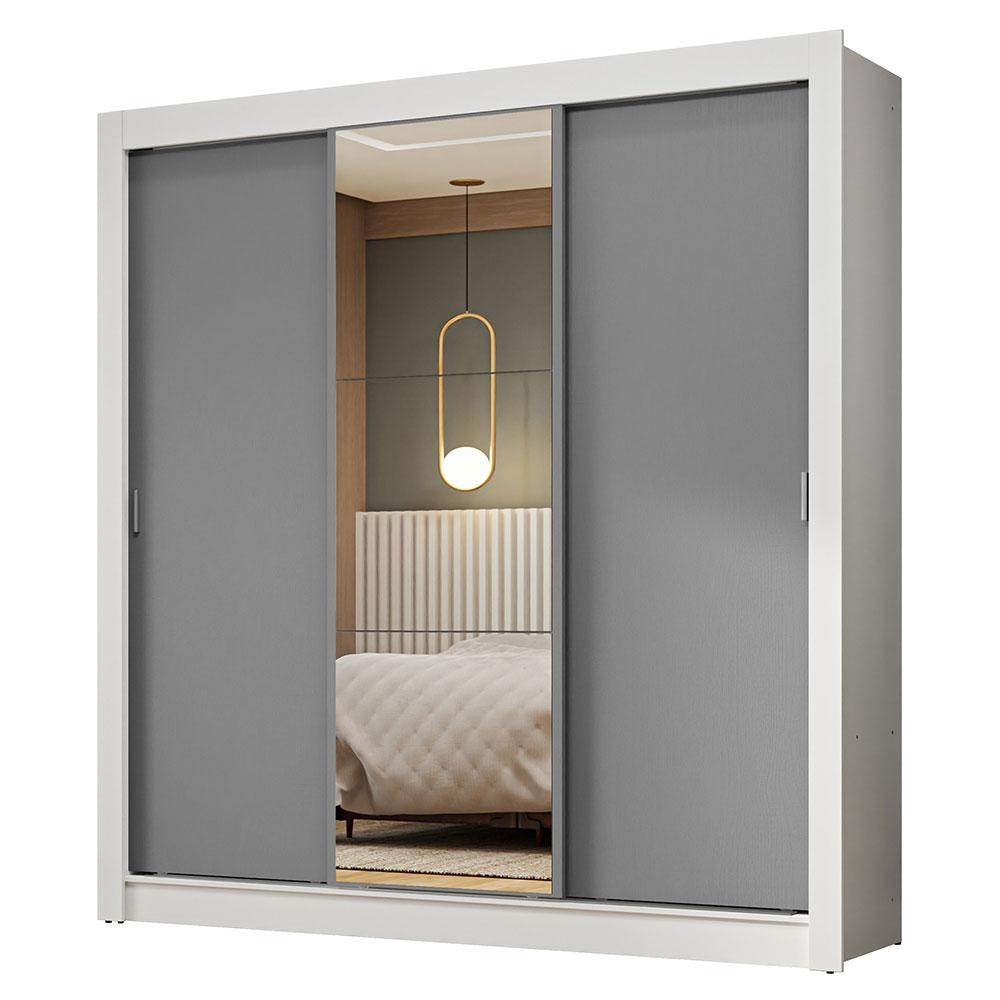 Guarda-Roupa Casal 3 Portas de Correr com Espelho Branco/Cinza Nobre Madesa