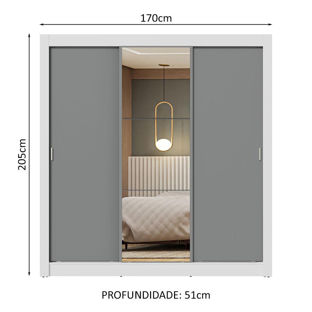 Guarda-Roupa Casal 3 Portas de Correr com Espelho Branco/Cinza Nobre Madesa