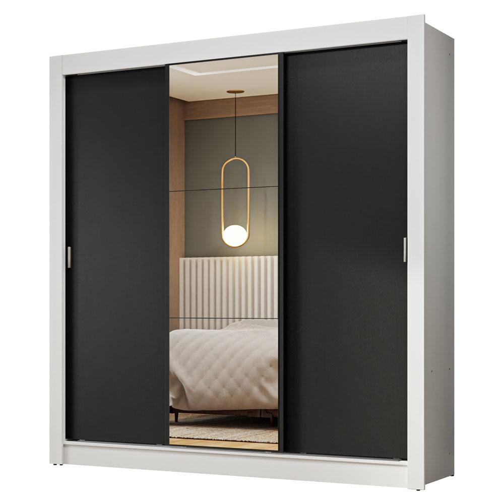 Guarda-Roupa Casal 3 Portas de Correr com Espelho Branco/Preto Nobre Madesa