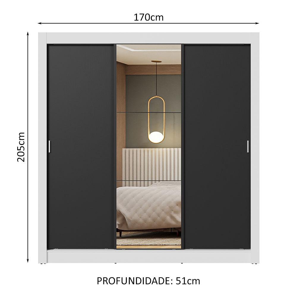 Guarda-Roupa Casal 3 Portas de Correr com Espelho Branco/Preto Nobre Madesa