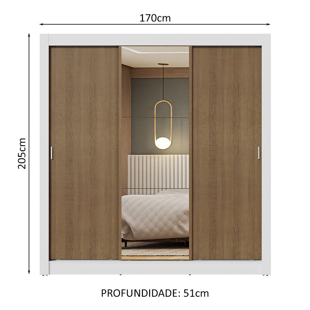 Guarda-Roupa Casal 3 Portas de Correr com Espelho Branco/Rustic Nobre Madesa