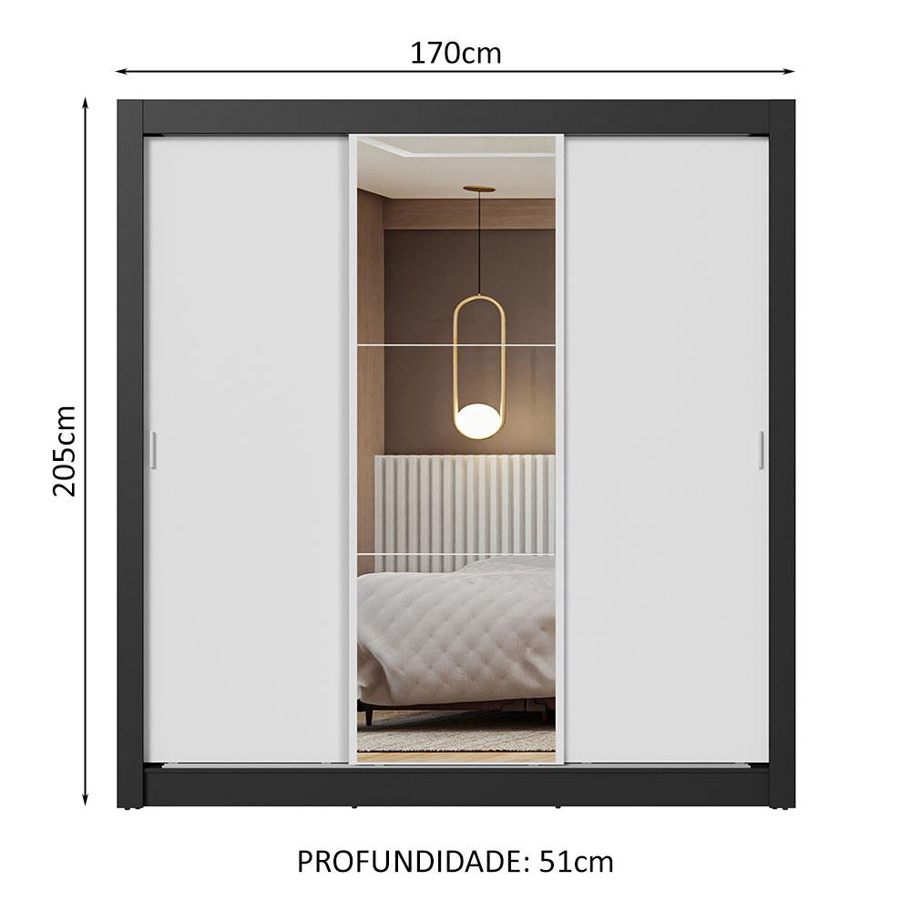 Guarda-Roupa Casal 3 Portas de Correr com Espelho Preto/Branco Nobre Madesa