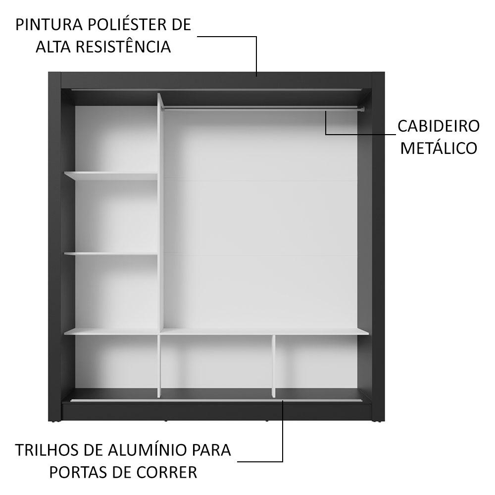 Guarda-Roupa Casal 3 Portas de Correr com Espelho Preto/Cinza Nobre Madesa