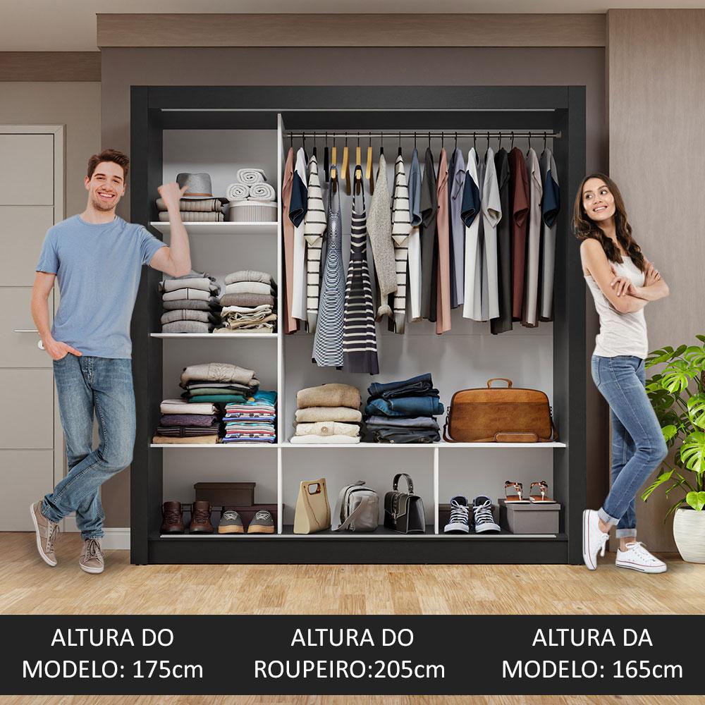 Guarda-Roupa Casal 3 Portas de Correr com Espelho Preto/Rustic Nobre Madesa