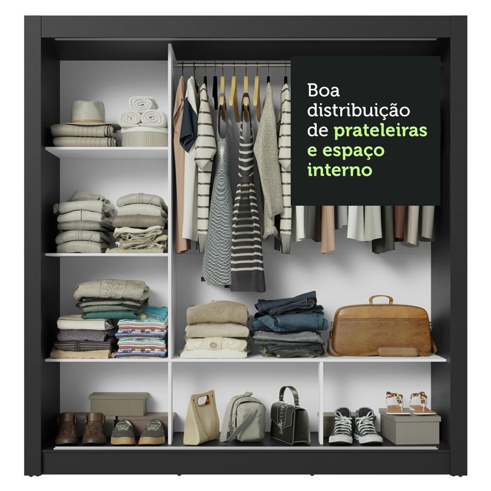 Guarda-Roupa Casal 3 Portas de Correr com Espelho Preto/Rustic Nobre Madesa
