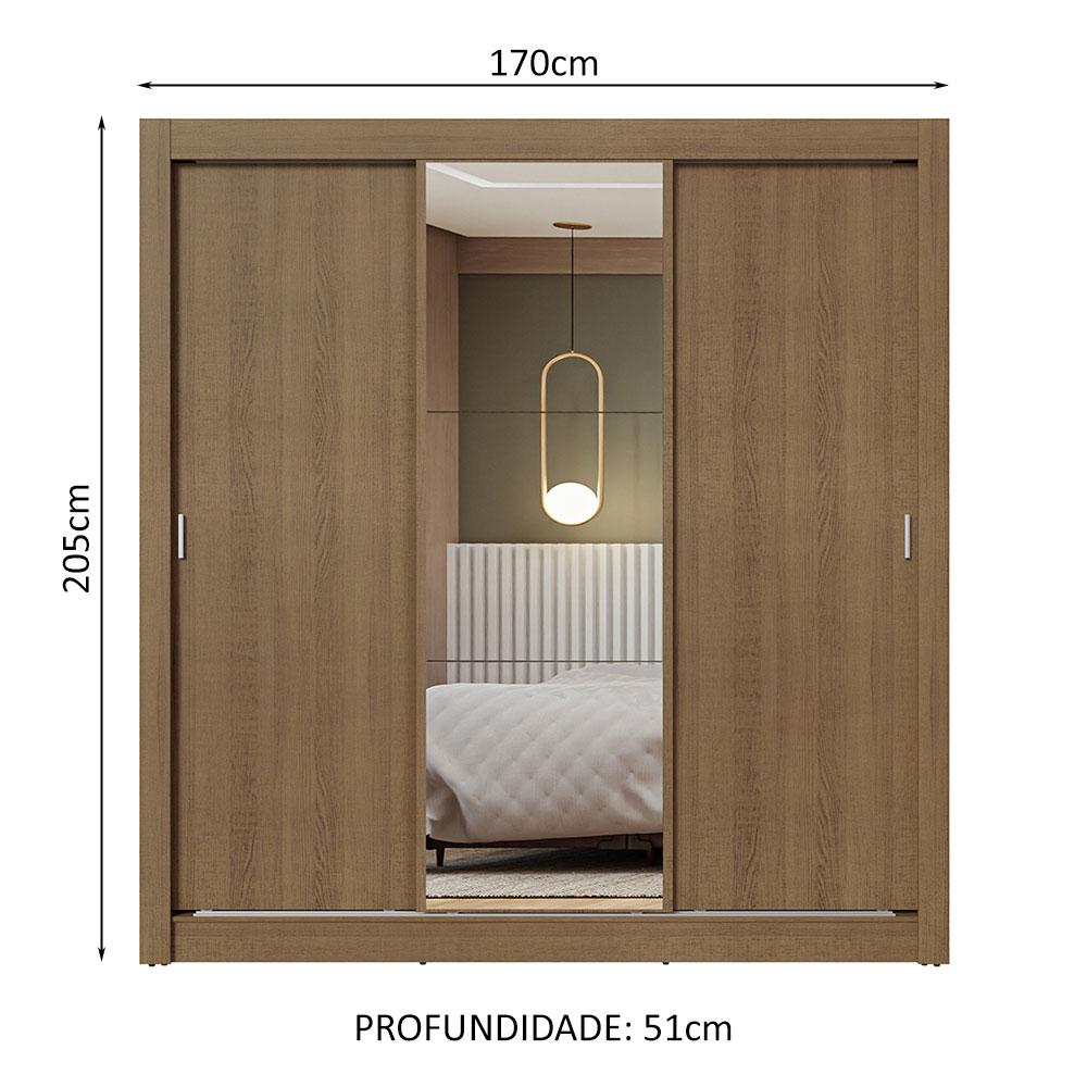 Guarda-Roupa Casal 3 Portas de Correr com Espelho Rustic Nobre Madesa