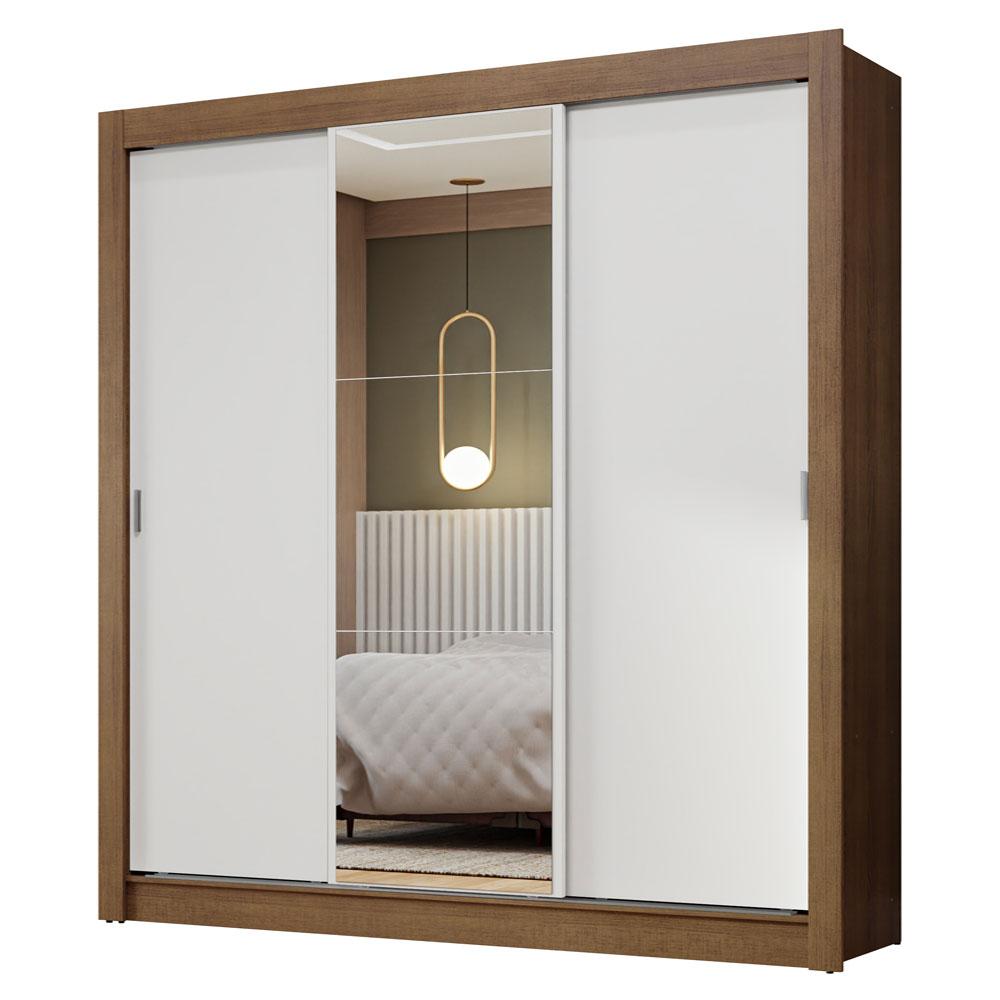 Guarda-Roupa Casal 3 Portas de Correr com Espelho Rustic/Branco Nobre Madesa