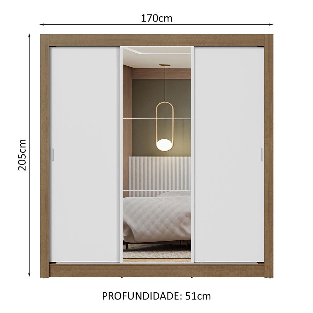 Guarda-Roupa Casal 3 Portas de Correr com Espelho Rustic/Branco Nobre Madesa