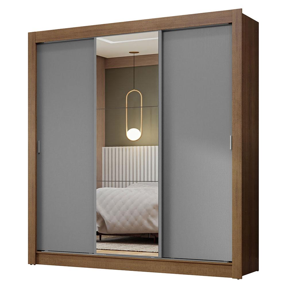 Guarda-Roupa Casal 3 Portas de Correr com Espelho Rustic/Cinza Nobre Madesa