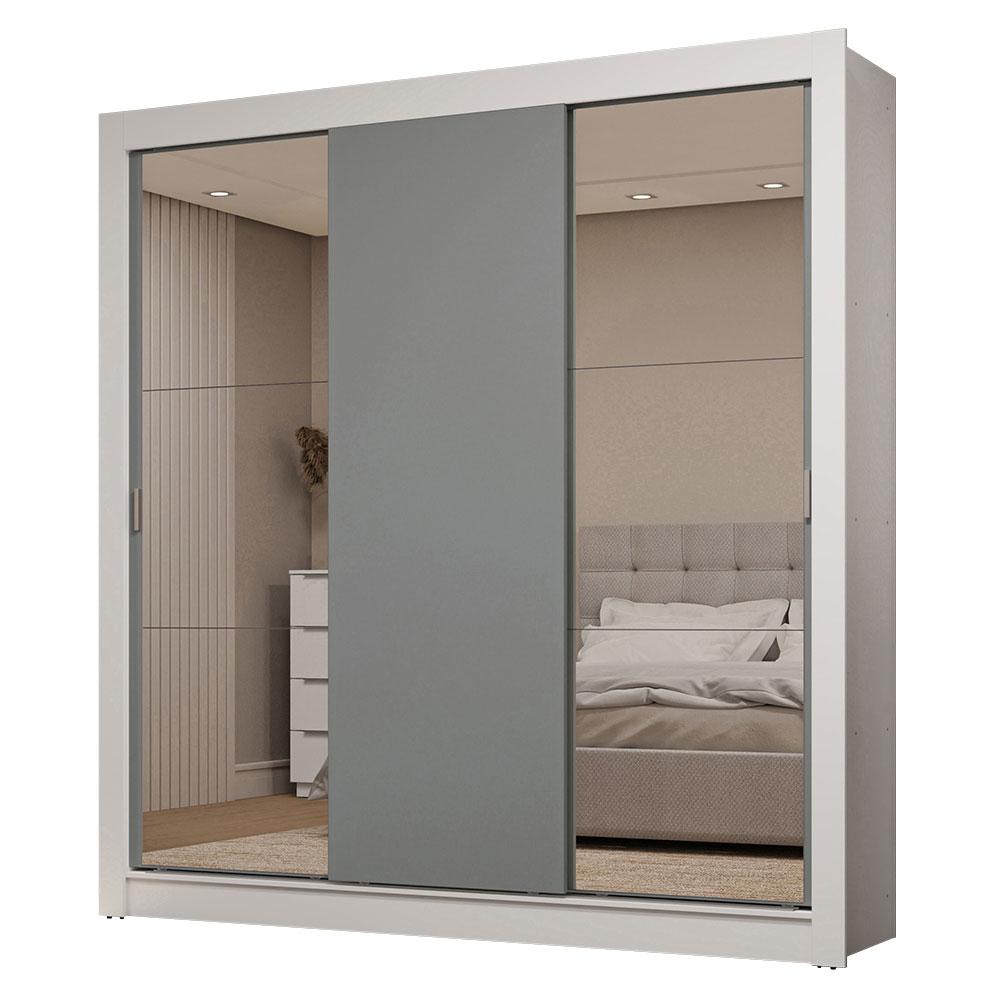 Guarda-Roupa Casal 3 Portas de Correr com Espelhos 2 Gavetas Branco/Cinza Sublime Madesa