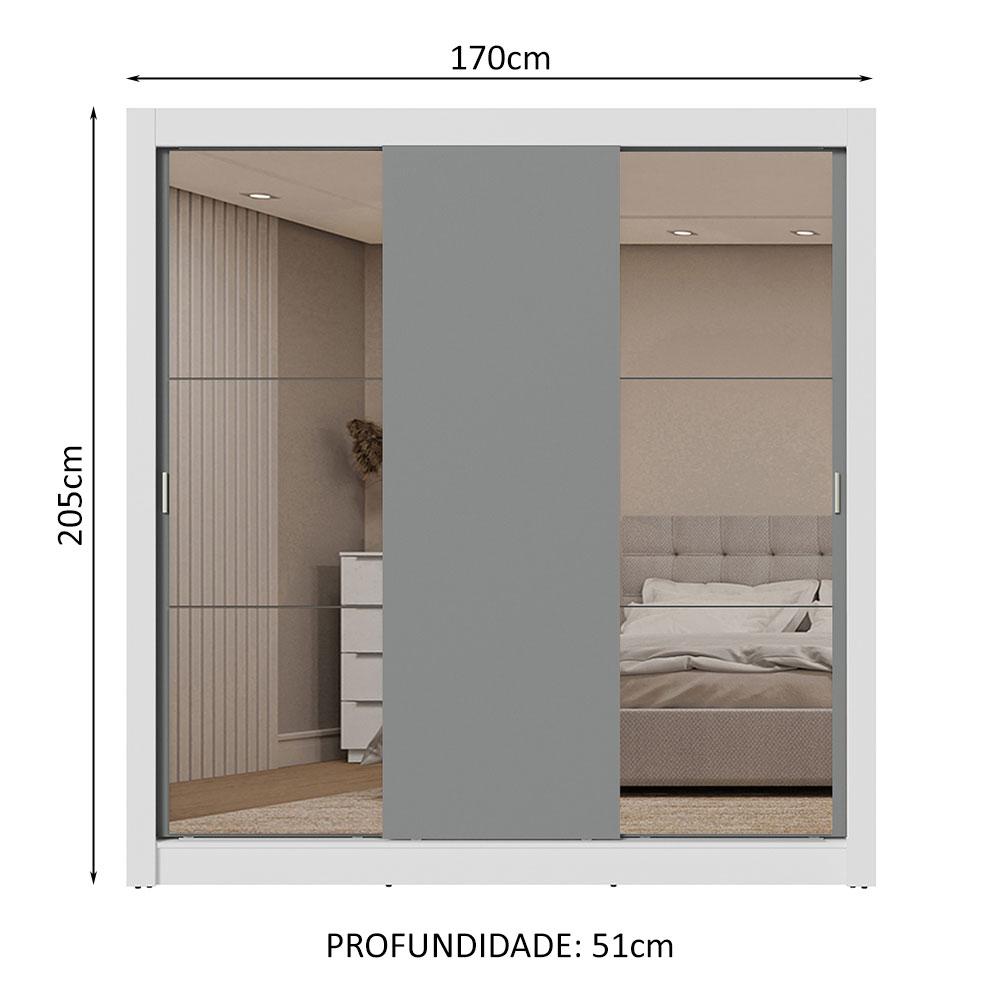 Guarda-Roupa Casal 3 Portas de Correr com Espelhos 2 Gavetas Branco/Cinza Sublime Madesa