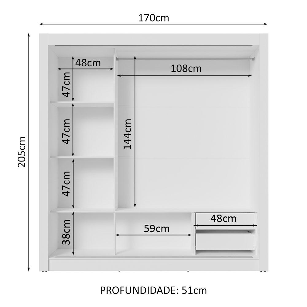 Guarda-Roupa Casal 3 Portas de Correr com Espelhos 2 Gavetas Branco/Cinza Sublime Madesa