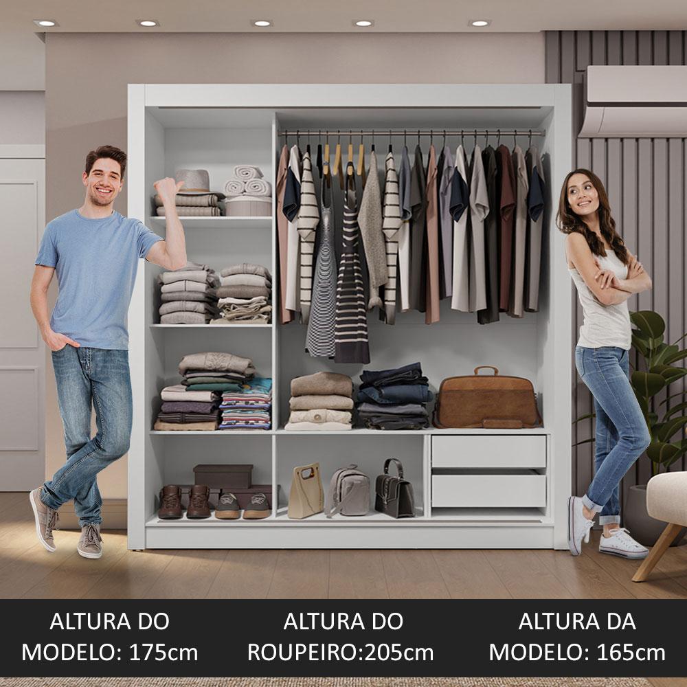 Guarda-Roupa Casal 3 Portas de Correr com Espelhos 2 Gavetas Branco/Cinza Sublime Madesa