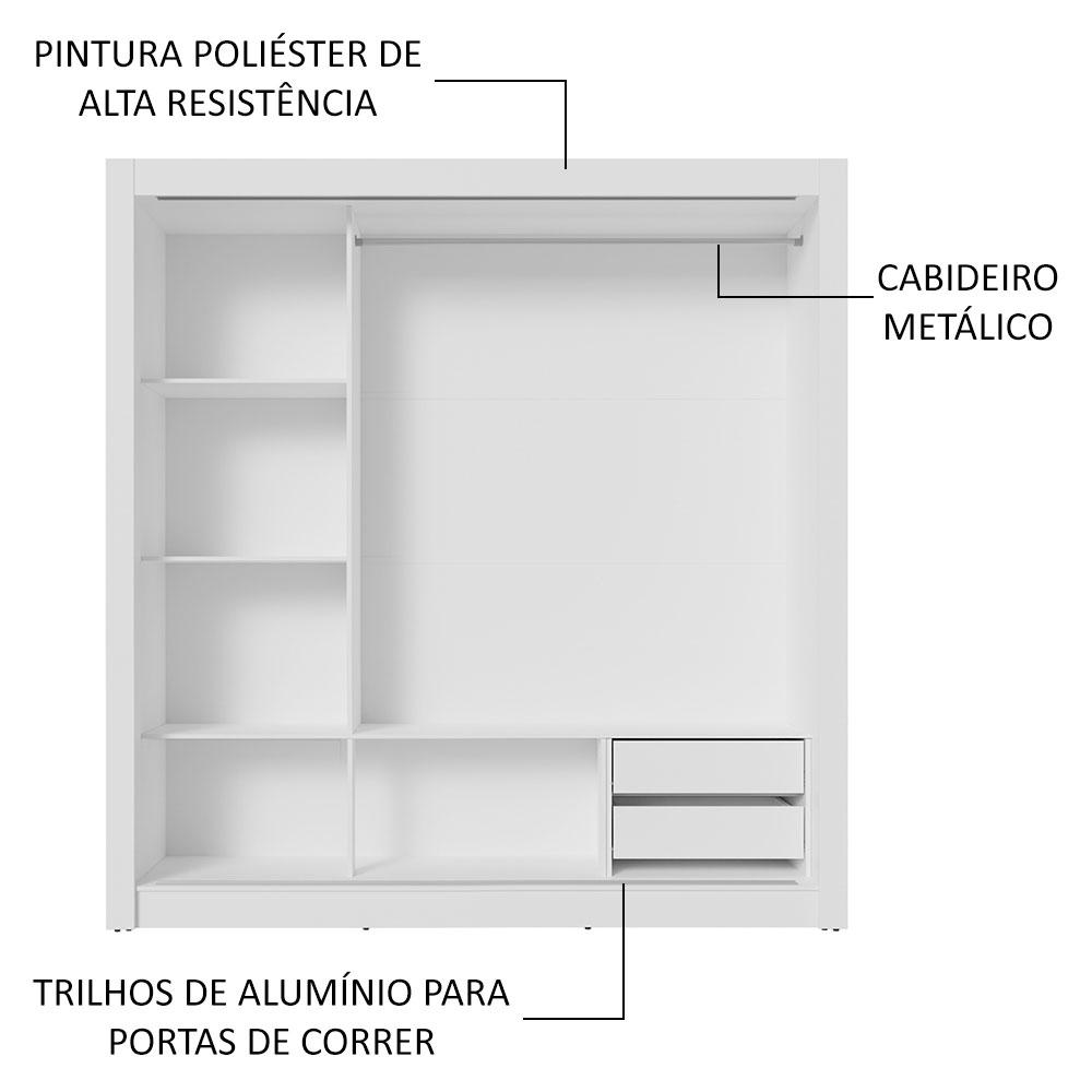 Guarda-Roupa Casal 3 Portas de Correr com Espelhos 2 Gavetas Branco/Cinza Sublime Madesa