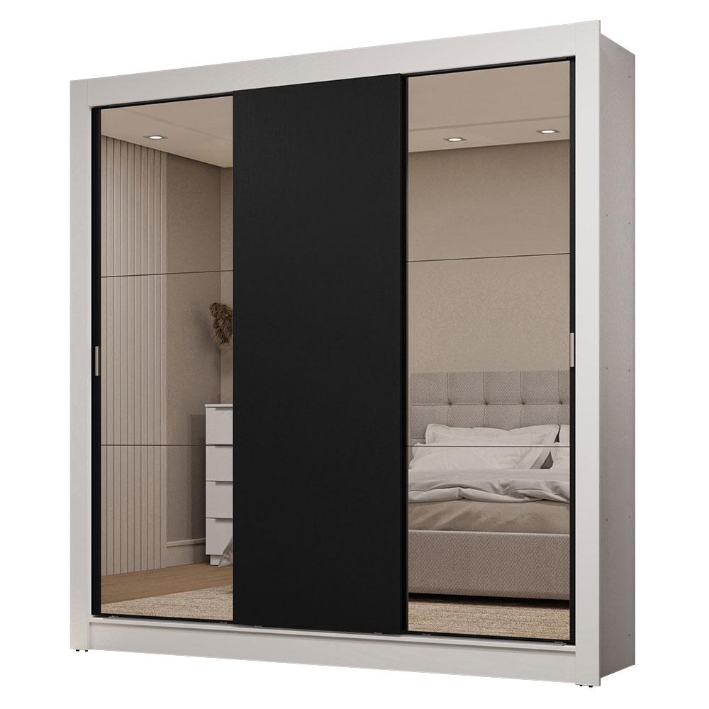 Guarda-Roupa Casal 3 Portas de Correr com Espelhos 2 Gavetas Branco/Preto Sublime Madesa