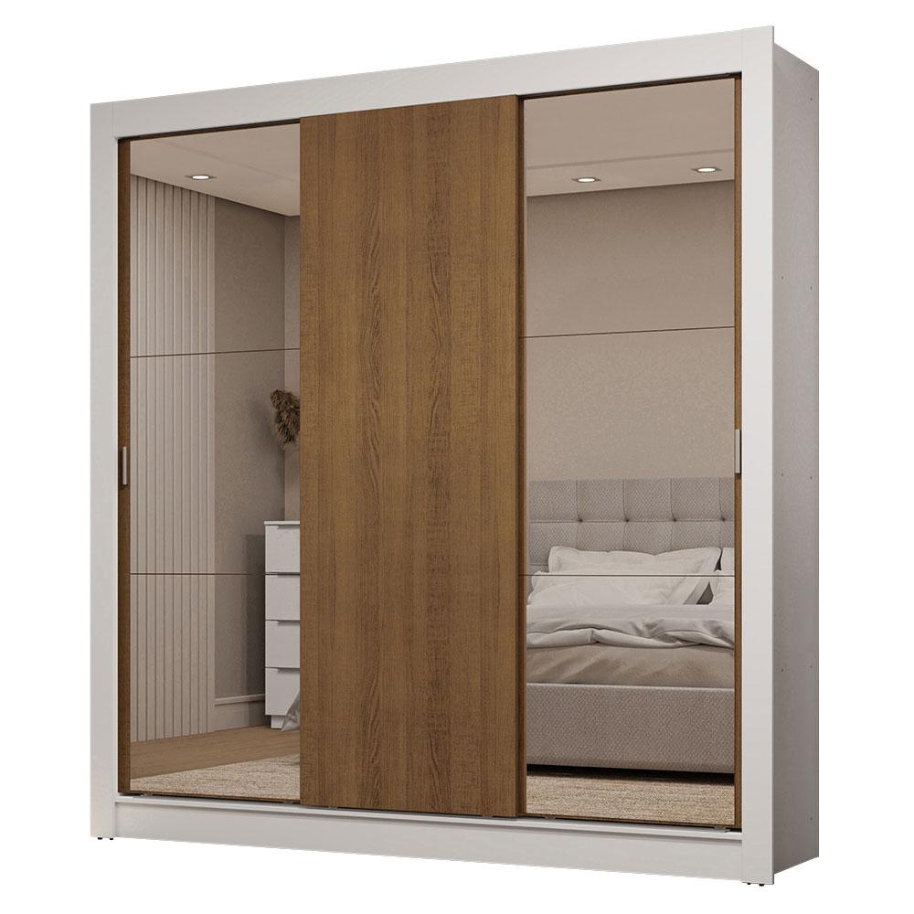 Guarda-Roupa Casal 3 Portas de Correr com Espelhos 2 Gavetas Branco/Rustic Sublime Madesa