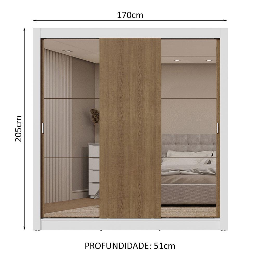 Guarda-Roupa Casal 3 Portas de Correr com Espelhos 2 Gavetas Branco/Rustic Sublime Madesa