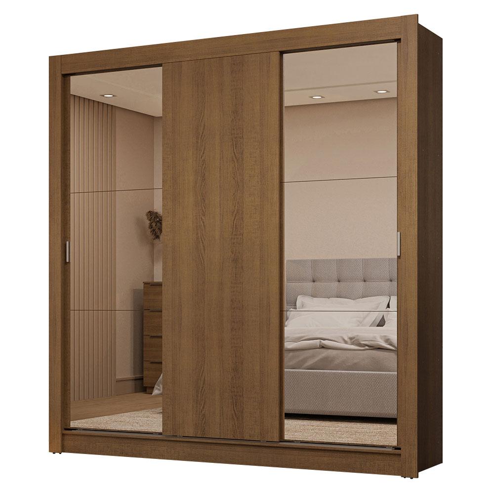 Guarda-Roupa Casal 3 Portas de Correr com Espelhos 2 Gavetas Rustic Sublime Madesa