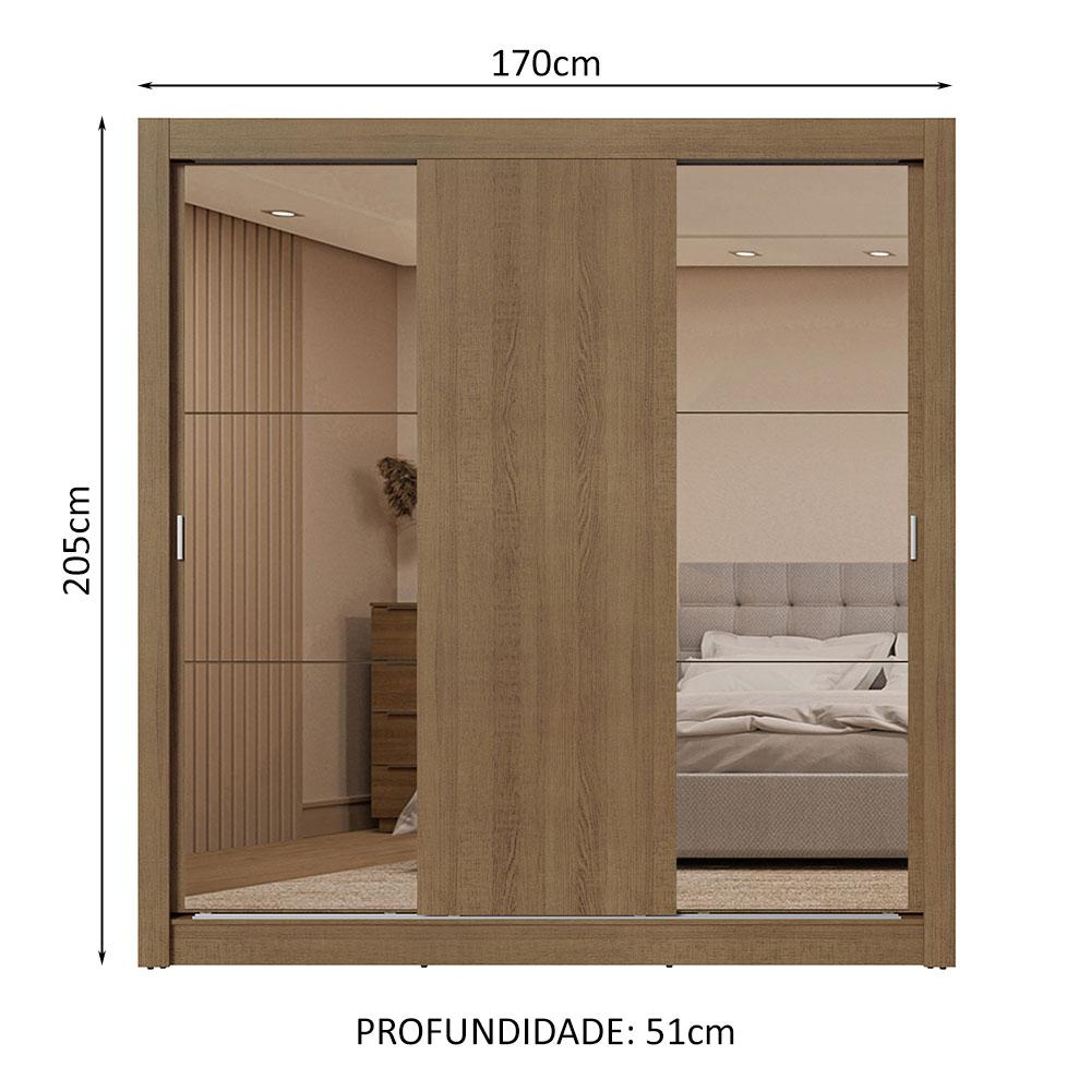 Guarda-Roupa Casal 3 Portas de Correr com Espelhos 2 Gavetas Rustic Sublime Madesa
