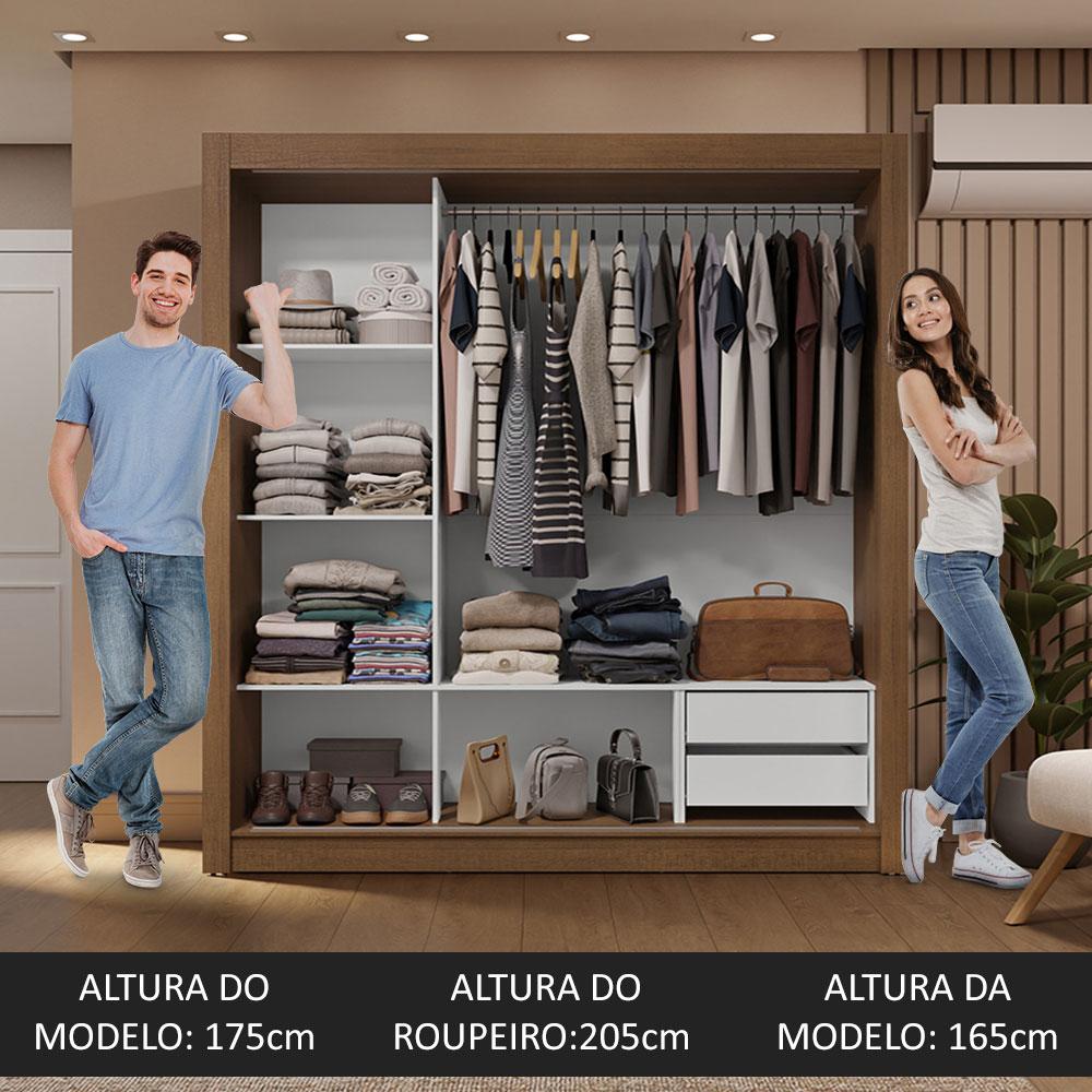 Guarda-Roupa Casal 3 Portas de Correr com Espelhos 2 Gavetas Rustic/Cinza Sublime Madesa