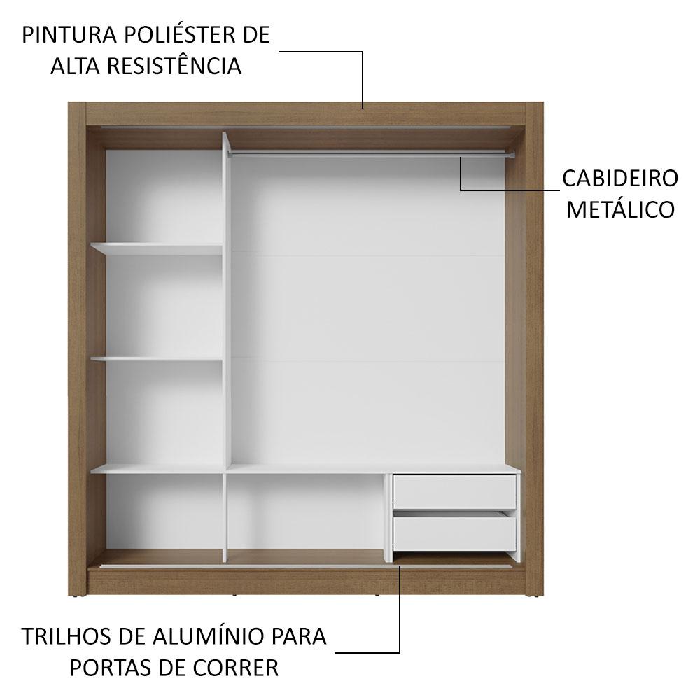 Guarda-Roupa Casal 3 Portas de Correr com Espelhos 2 Gavetas Rustic/Cinza Sublime Madesa