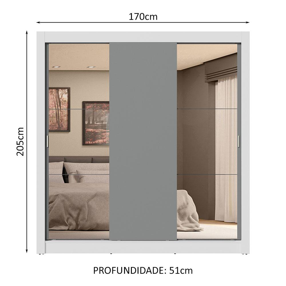 Guarda-Roupa Casal 3 Portas de Correr com Espelhos 4 Gavetas Branco/Cinza Sublime Plus Madesa