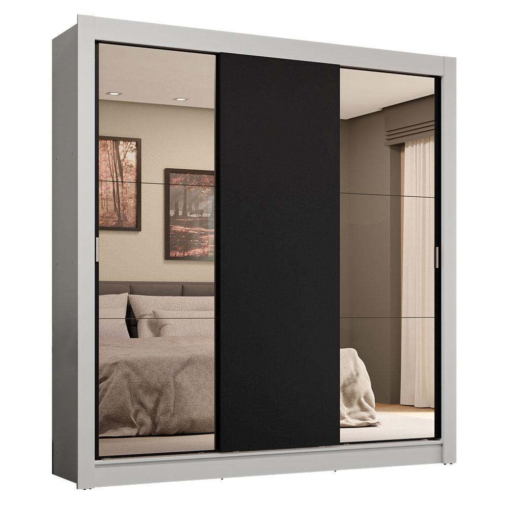 Guarda-Roupa Casal 3 Portas de Correr com Espelhos 4 Gavetas Branco/Preto Sublime Plus Madesa