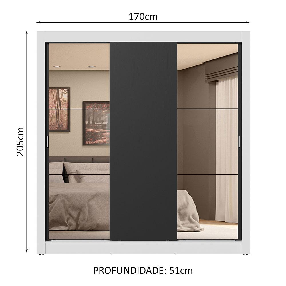 Guarda-Roupa Casal 3 Portas de Correr com Espelhos 4 Gavetas Branco/Preto Sublime Plus Madesa