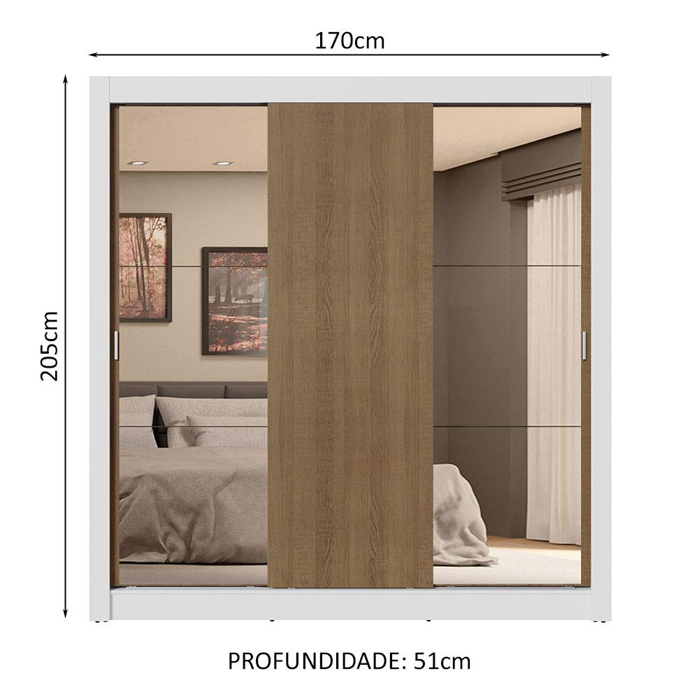 Guarda-Roupa Casal 3 Portas de Correr com Espelhos 4 Gavetas Branco/Rustic Sublime Plus Madesa