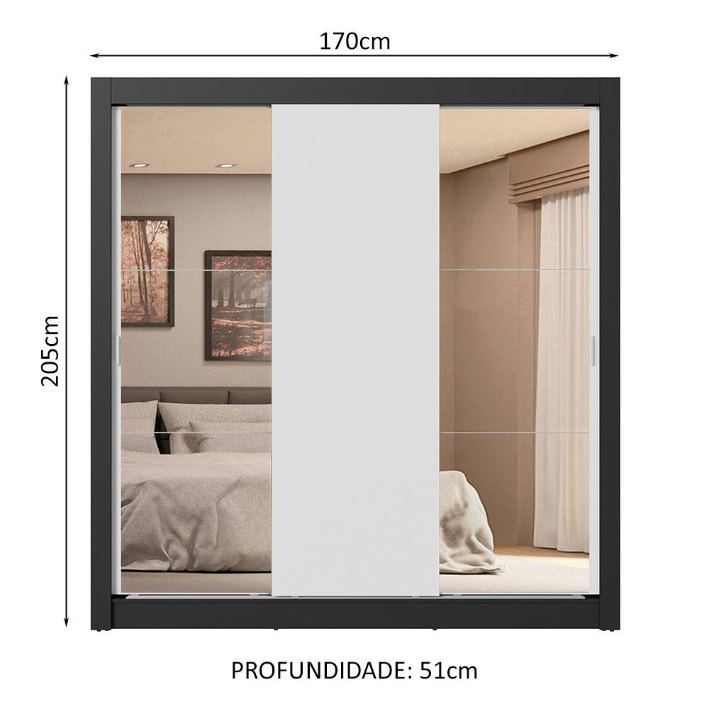 Guarda-Roupa Casal 3 Portas de Correr com Espelhos 4 Gavetas Preto/Branco Sublime Plus Madesa