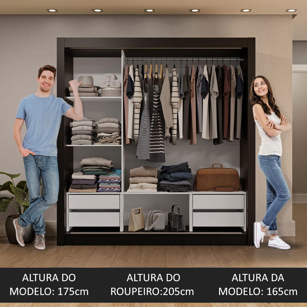 Guarda-Roupa Casal 3 Portas de Correr com Espelhos 4 Gavetas Preto/Branco Sublime Plus Madesa