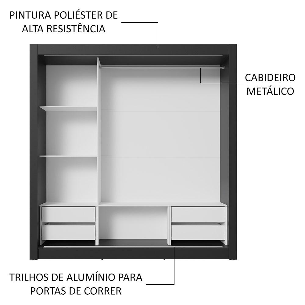 Guarda-Roupa Casal 3 Portas de Correr com Espelhos 4 Gavetas Preto/Branco Sublime Plus Madesa