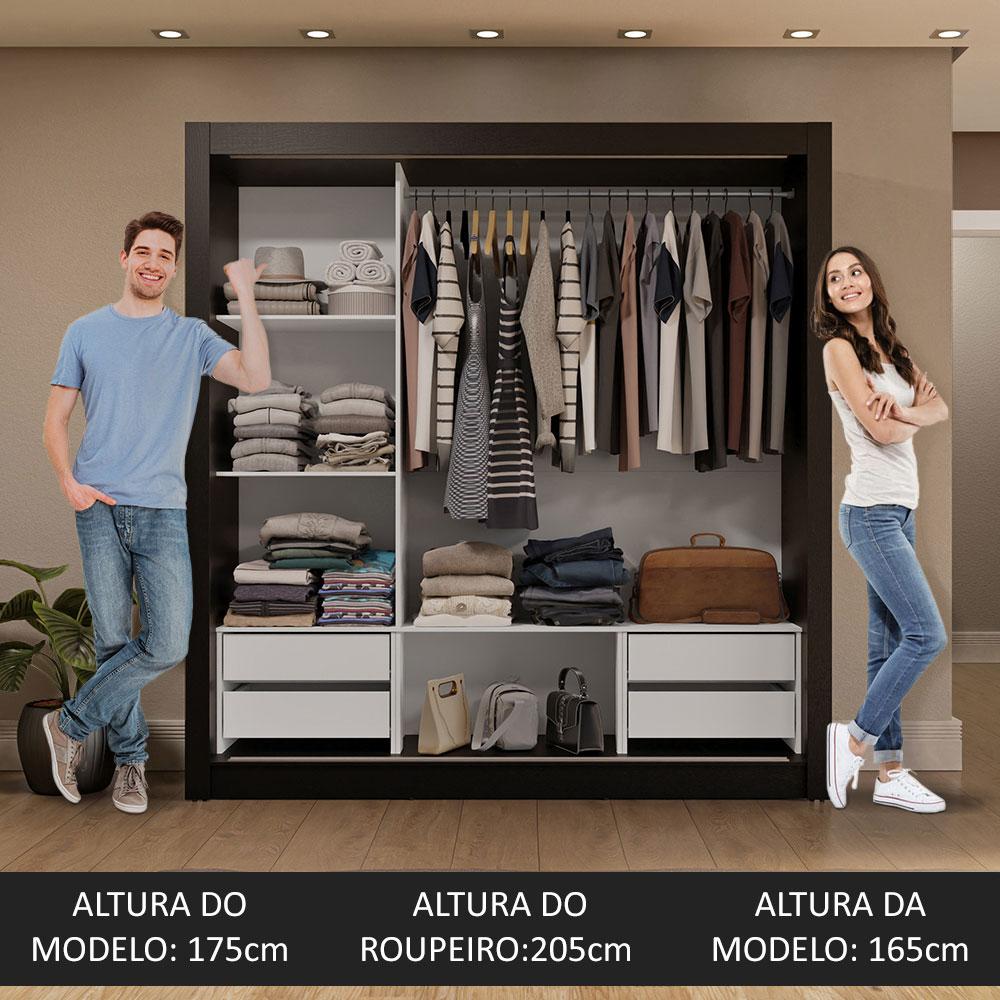 Guarda-Roupa Casal 3 Portas de Correr com Espelhos 4 Gavetas Preto/Rustic Sublime Plus Madesa