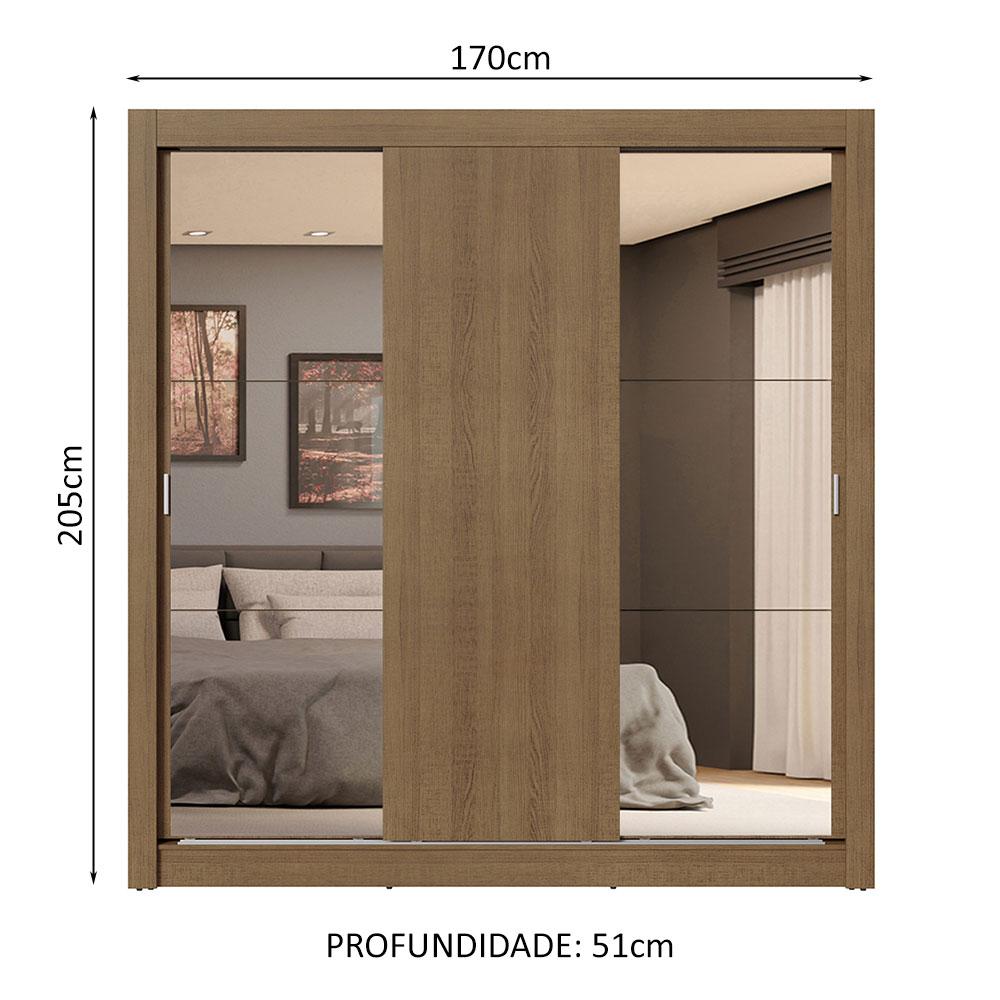 Guarda-Roupa Casal 3 Portas de Correr com Espelhos 4 Gavetas Rustic Sublime Plus Madesa