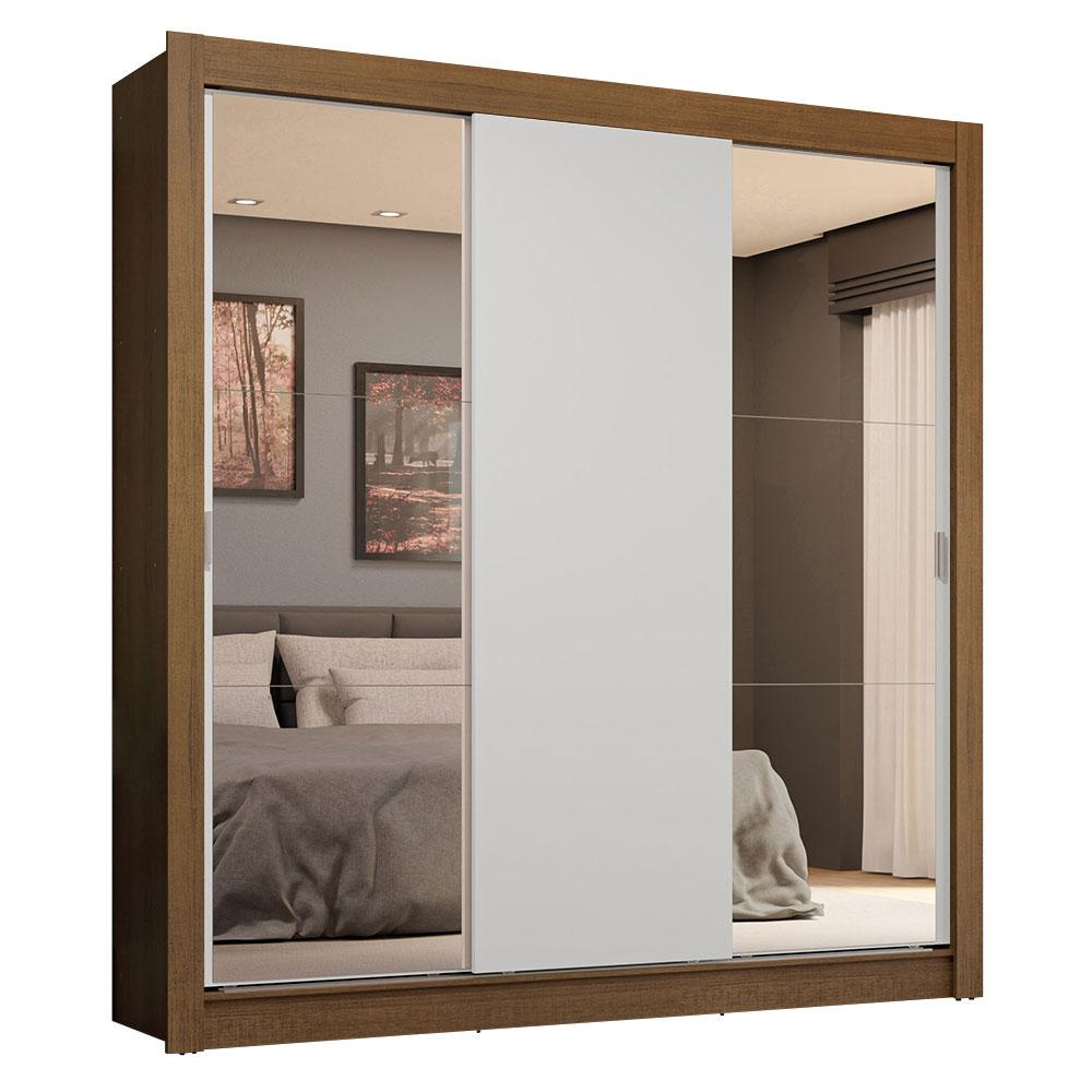 Guarda-Roupa Casal 3 Portas de Correr com Espelhos 4 Gavetas Rustic/Branco Sublime Plus Madesa