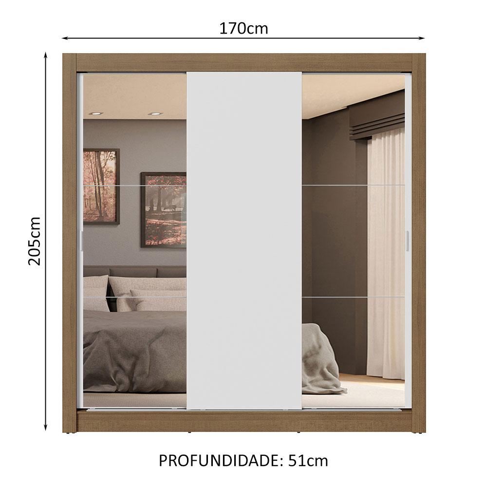 Guarda-Roupa Casal 3 Portas de Correr com Espelhos 4 Gavetas Rustic/Branco Sublime Plus Madesa