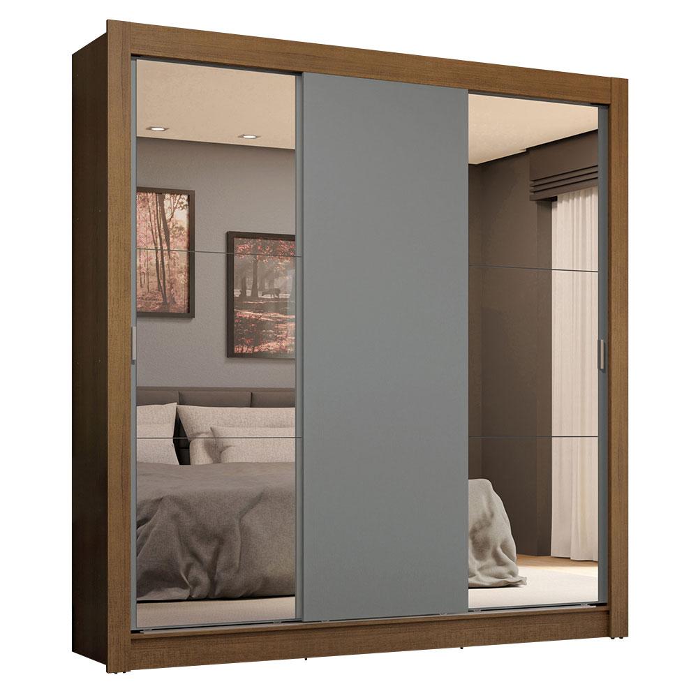 Guarda-Roupa Casal 3 Portas de Correr com Espelhos 4 Gavetas Rustic/Cinza Sublime Plus Madesa