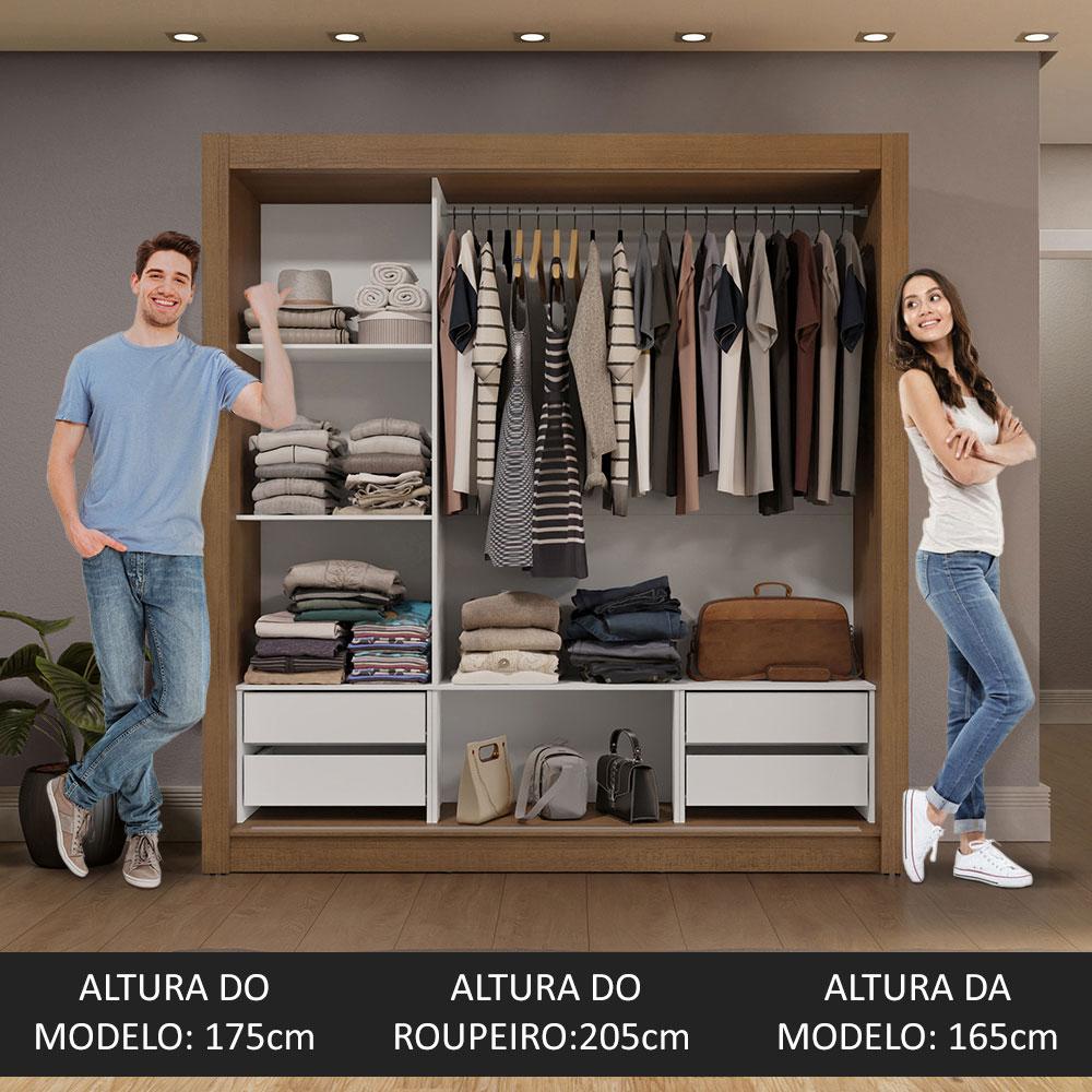 Guarda-Roupa Casal 3 Portas de Correr com Espelhos 4 Gavetas Rustic/Preto Sublime Plus Madesa