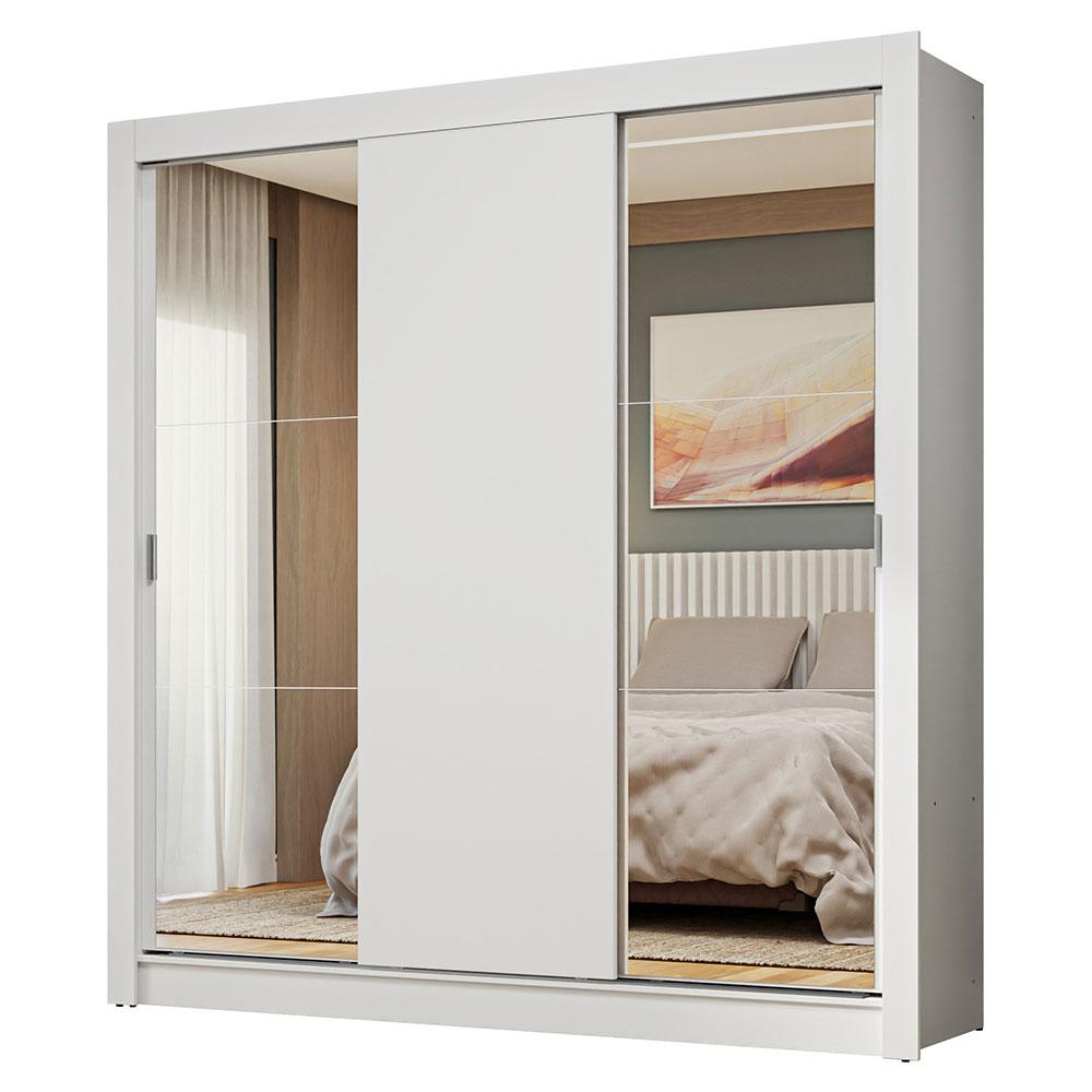 Guarda-Roupa Casal 3 Portas de Correr com Espelhos Branco Nobre Madesa